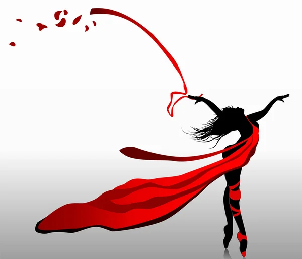 美丽的姑娘跳舞，穿着红色 — 图库矢量图片#