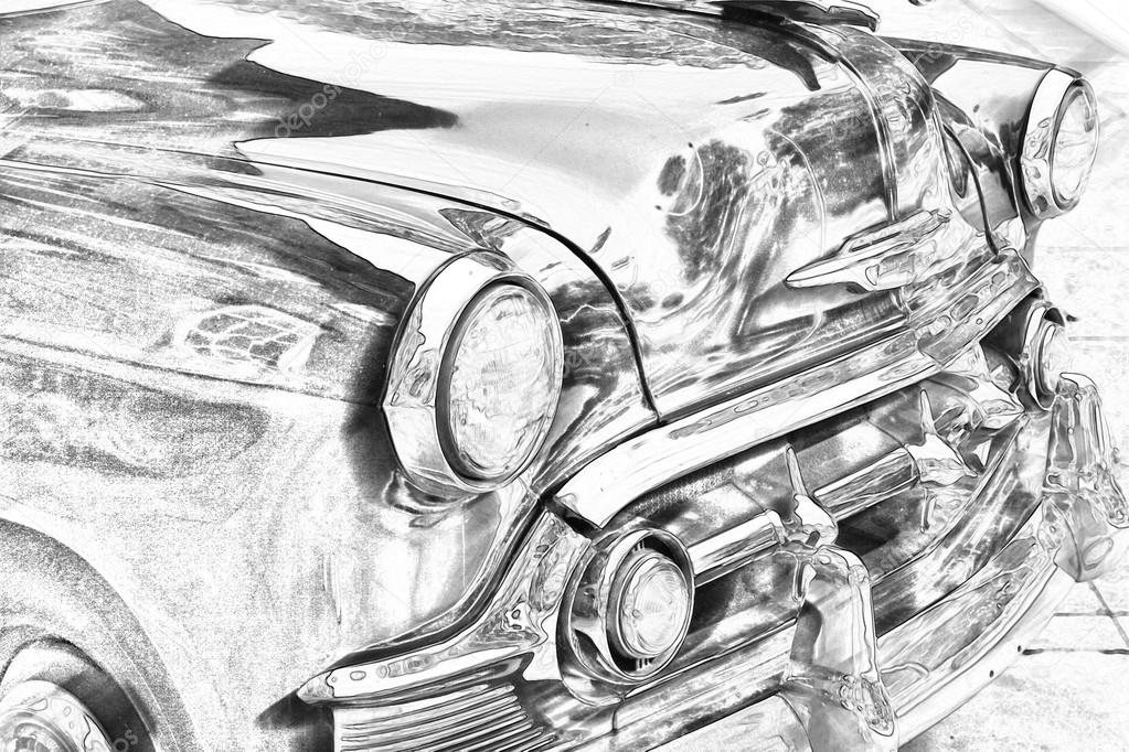 Sketch of classic, vintage car grill