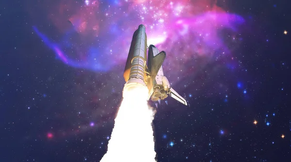 Das Abstrakte Intergalaktische Raumschiff Shuttle Fliegt Den Sternen Weltraum Elemente — Stockfoto