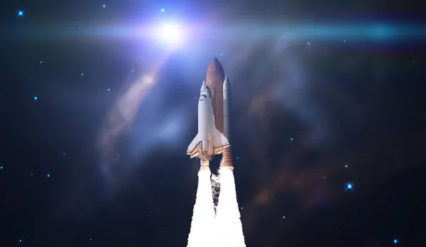 Das Abstrakte Intergalaktische Raumschiff Shuttle Fliegt Den Sternen Weltraum Elemente — Stockfoto