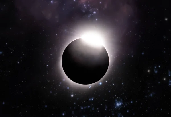 Eclipse Solar Total Vista Desde Espacio Exterior Con Estrellas Fondo — Foto de Stock