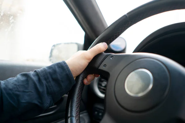 A simple abstract car steering wheel, hands driving vehicle — Stock Photo, Image