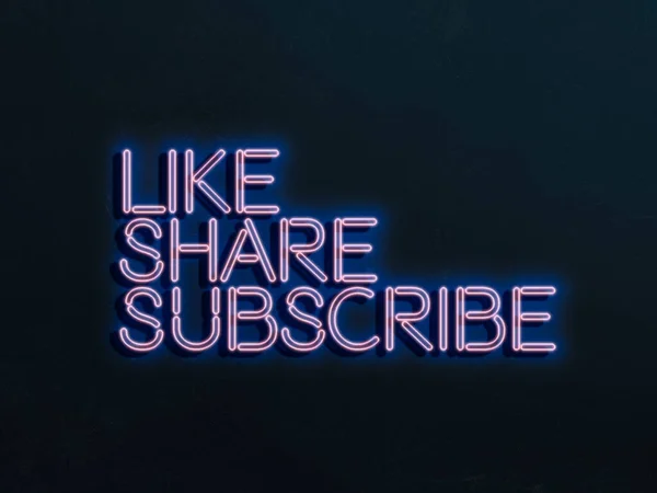 A like share and subscribe neon sign on the wall, έννοια των online τάσεων των μέσων ενημέρωσης — Φωτογραφία Αρχείου