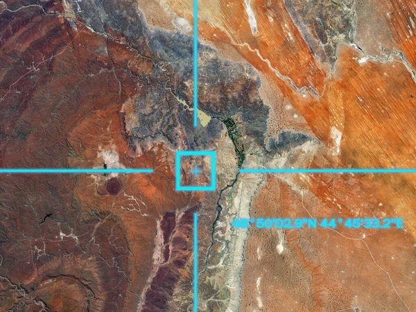 Widok z satelity na powierzchni Ziemi, geolokalizacja, współrzędne GPS. elementy tego obrazu dostarczone przez nasa — Zdjęcie stockowe