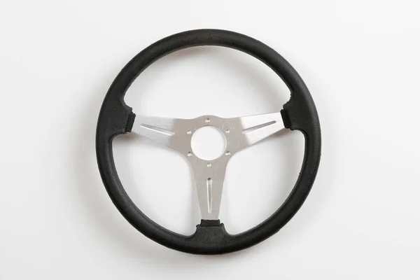 A isolated steering wheel a view from above, simple minimalist racing concept — Stock Photo, Image