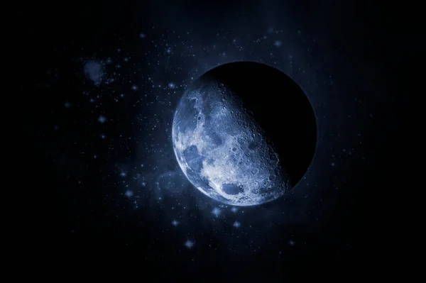 Un planeta tierra satélite luna volar en el espacio con estrellas galaxia elementos de fondo de esta imagen proporcionada por nasa — Foto de Stock