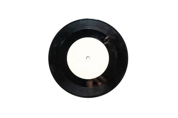 Disque vinyle avec étiquette isolée sur la surface blanche b — Photo