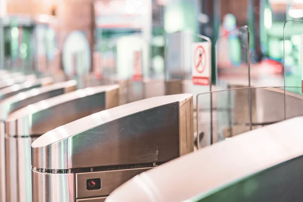 Close up metal turnstile in modern company or building b — Stock Photo, Image