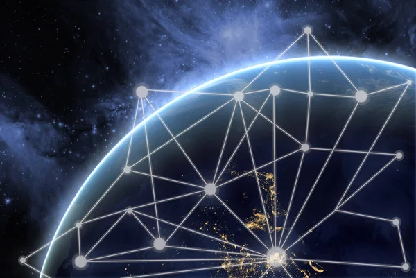 Παγκόσμιο δίκτυο. έννοια επικοινωνίας στον πλανήτη Γη, θέα από το διάστημα. στοιχεία αυτής της εικόνας που παρέχονται από nasa f — Φωτογραφία Αρχείου