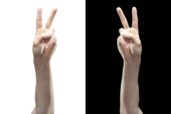 Ręka pokazać znak pokoju odizolowane czarno-białe tło b — Zdjęcie stockowe