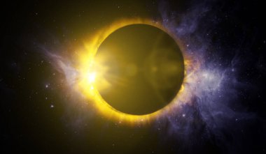 toplam güneş tutulması, uzaydan görünüm, bu görüntünün elementleri Nasa b tarafından desteklenmektedir