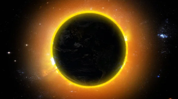 Toplam güneş tutulması, uzaydan görünüm, bu görüntünün elementleri Nasa b tarafından desteklenmektedir — Stok fotoğraf