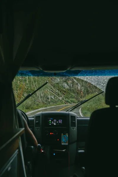 View Open Road Windshield Camper Van — Stock Photo, Image