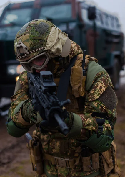 Soldier Background Armored Car — Stockfoto