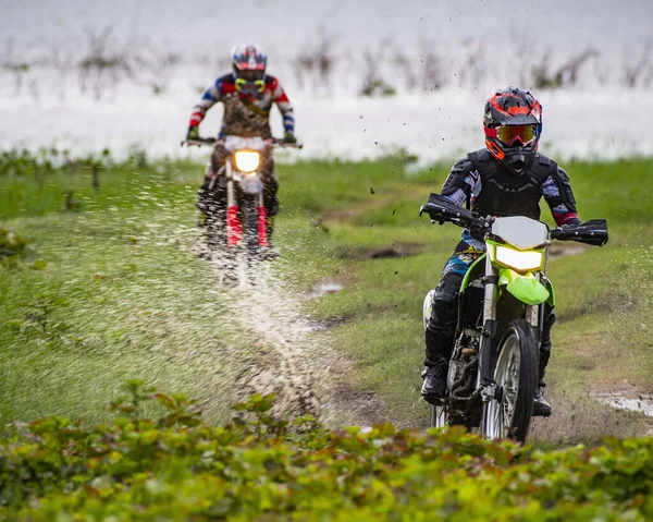Friends Riding Dirt Bikes Wetlands Pak Chong Thailand — Stock Photo, Image