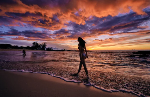 Silhuett Man Stranden — Stockfoto