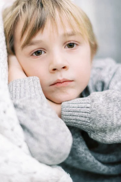 Portrait Little Blonde Boy Neutral Expression — Stock Photo, Image