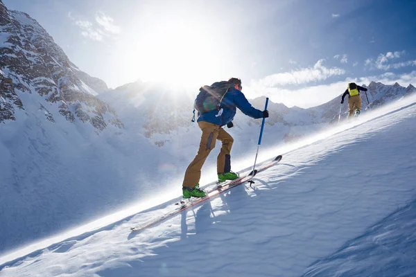 Skier Blue Jacket Mountains Martigny Switzerland — Stock Photo, Image