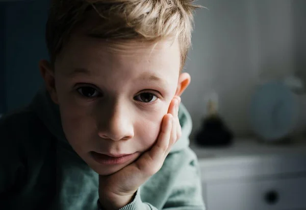 Year Old Boy Looking Tired Thoughtful Expressive Home — Stock Photo, Image