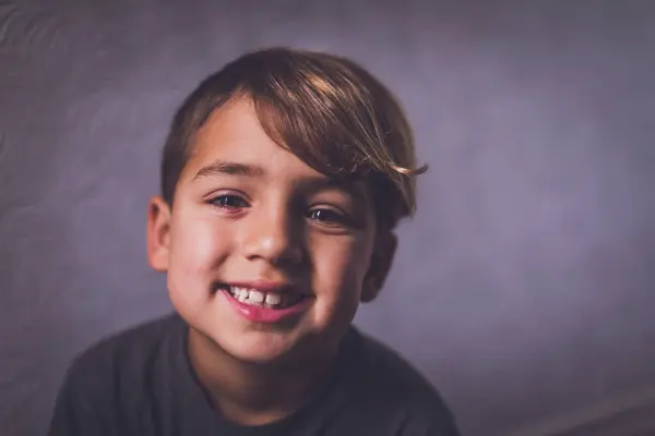Smiling Boy Hazel Eyes Looking Camera — Stock Photo, Image