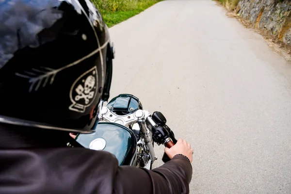 Point View Motorcycle Driver Riding Country Side Road — Fotografia de Stock
