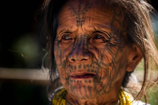 Mindat Chin State Myanmar Vieja Mujer Tribal Chin Kaang Con —  Fotos de Stock