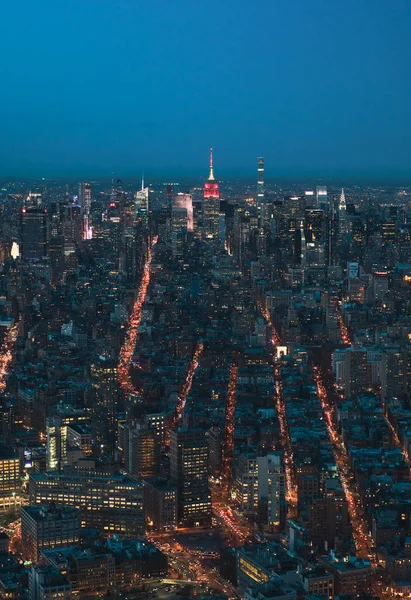 New York Cityscape Modern Architecture Towers Illuminated Glowing Lights Night — Stock Photo, Image