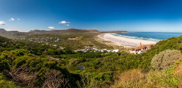 Panorama Pohled Noordhoek Long Beach Bílým Pískem Blízkosti Kapského Města — Stock fotografie