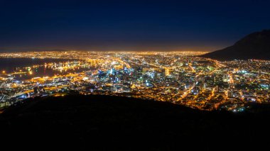 Beautiful panoramic scenic view cityscape of Cape Town, South Africa by night seen from Signal Hill