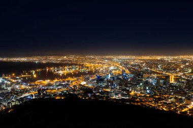 Beautiful panoramic scenic view cityscape of Cape Town, South Africa by night seen from Signal Hill