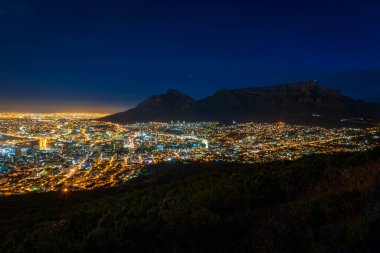 Beautiful panoramic scenic view cityscape of Cape Town, South Africa by night seen from Signal Hill