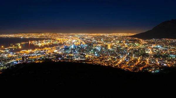Beautiful panoramic scenic view cityscape of Cape Town, South Africa by night seen from Signal Hill