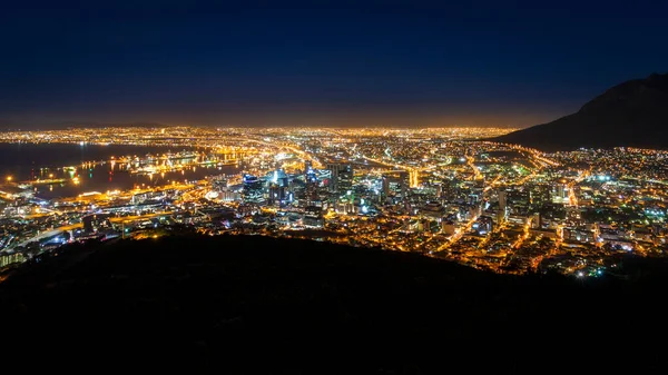 Beau Panorama Panoramique Paysage Urbain Cape Town Afrique Sud Nuit — Photo