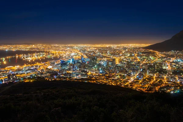 Beautiful panoramic scenic view cityscape of Cape Town, South Africa by night seen from Signal Hill