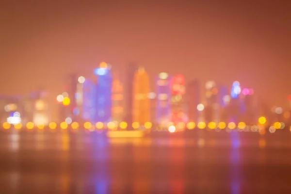 Blurred Colorful Lights Illuminated Skyline Doha Night Qatar Middle East — Fotografia de Stock