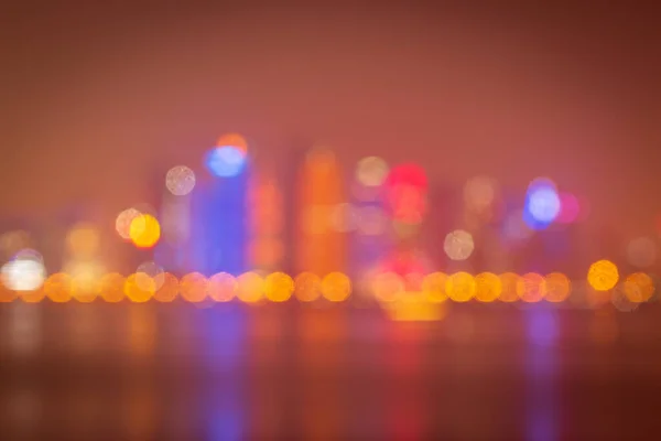 Blurred Colorful Lights Illuminated Skyline Doha Night Qatar Middle East — Fotografia de Stock