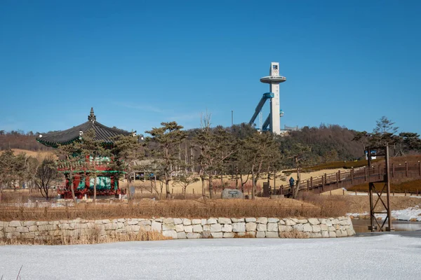 Pyeongchang Coreia Sul Fevereiro 2018 Cheongsong Pavilion Pine Island Ski — Fotografia de Stock