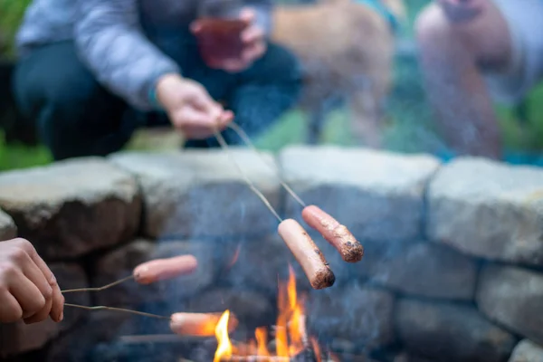 Woman Grilling Bonfire Cooking Fire — Foto Stock