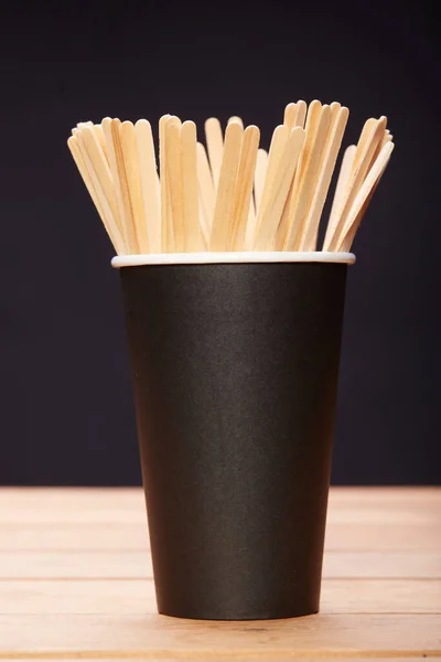 Wooden Sticks Glass Jar Black Background — Fotografia de Stock