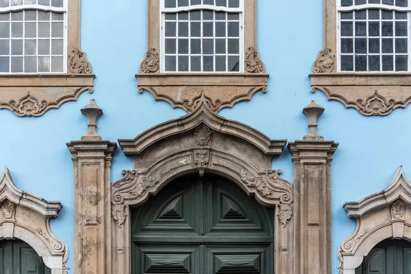 Vista Hermosa Puerta Azul Antigua Fachada Histórica Iglesia Colonial —  Fotos de Stock