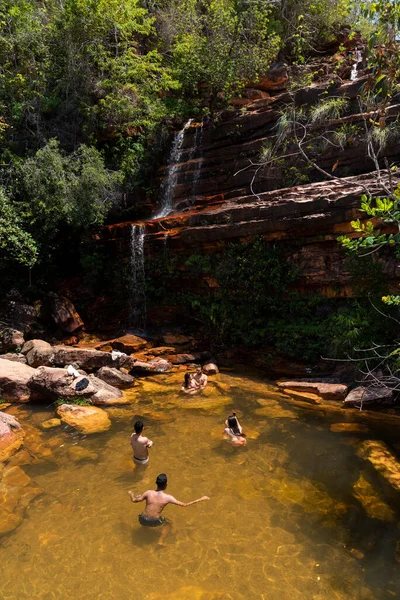 People Enjoying River Pool Beautiful Natural River Waterfall — Stockfoto