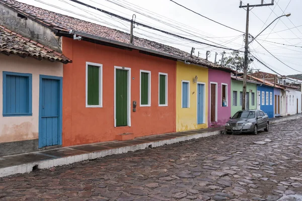 Vista Para Fachadas Coloridas Casa Bela Aldeia Histórica Velha — Fotografia de Stock