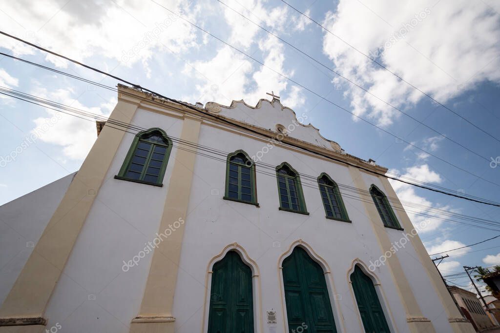 View to facade of colonial old church in small historic town