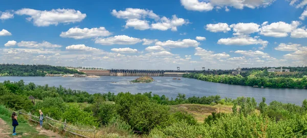 Zaporozhye Oekraïne 2020 Panoramisch Uitzicht Waterkrachtcentrale Van Dnjepr Vanaf Het — Stockfoto