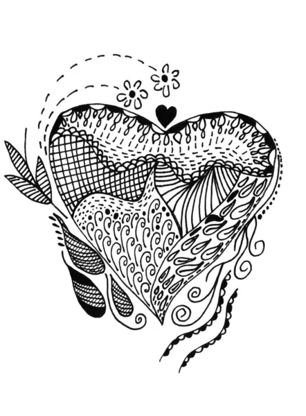 Coeur Zentangle Illustration Faite Main — Photo