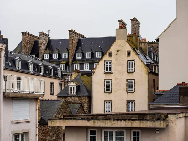Arquitetura Pedra Fria Das Ruas Saint Malo Bretanha França Tempo — Fotografia de Stock