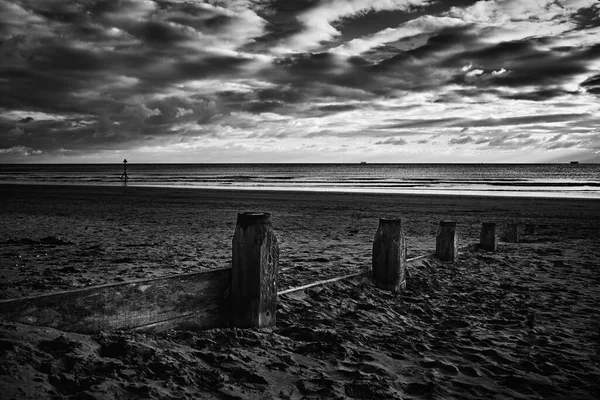 Черно Белое Фото Деревянного Пирса Пляже — стоковое фото