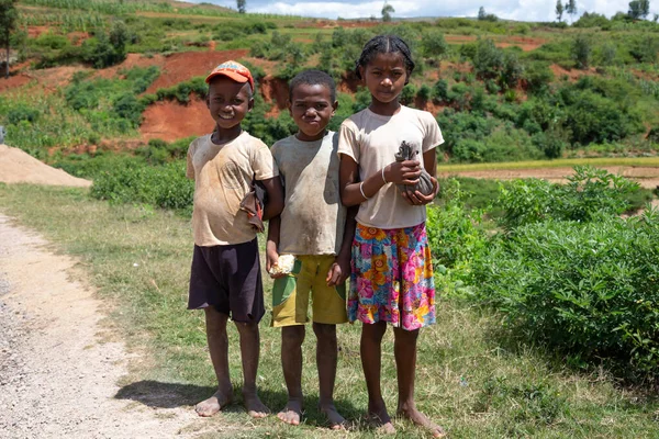 Editorial Los Niños Carretera Madagascar — Foto de Stock