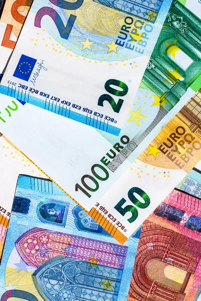 Close up of money euro banknotes, background of money euro isolated.