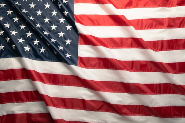 American Flag Waving Wind Stars Stripes Closeup — Stock Photo, Image